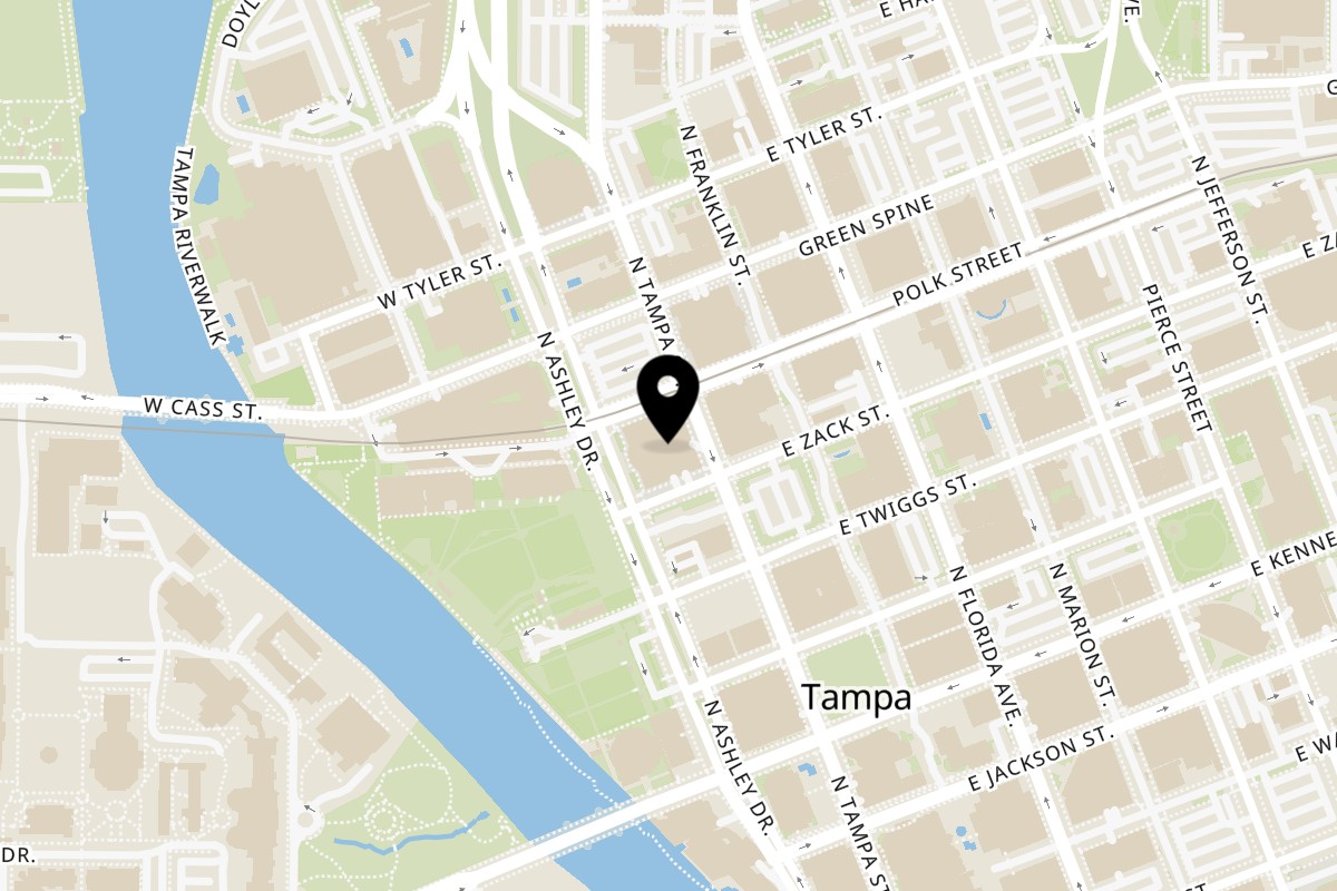 Map showing the location of Uptown Joe's New York Diner on 710b North Tampa Street in Tampa
